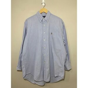 Ralph Lauren Yarmouth Oxford Button Up Shirt Mens Blue Long Sleeve Sz 16-32 FLAW